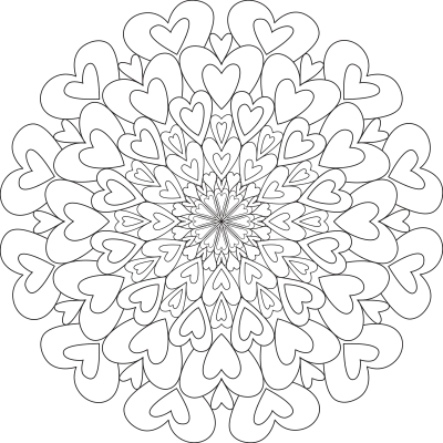 Intricate heart mandala line art with symmetrical love-themed pattern on a light background