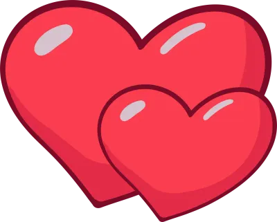 Two glossy pink hearts overlapping with smooth highlights and soft shading are shown in a clean