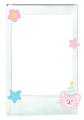 Polaroid frame with star, flower, teddy bear wear party hat for photo card decoration, template