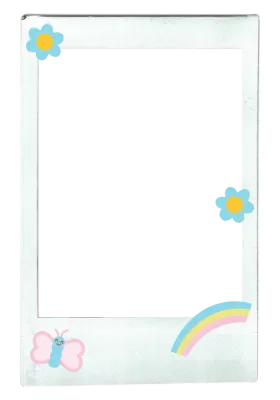 Polaroid frame with butterfly, rainbow, flowers for card print, photo decoration, template, poster