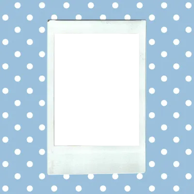 Polaroid photo frame with white polka dot pattern on blue background for photo card, decoration