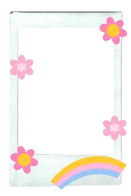Illustration of polaroid frame with rainbow and flowers for card print, photo decoration, template