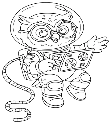 Cosmo Wise Owl Astronaut Coloring Page