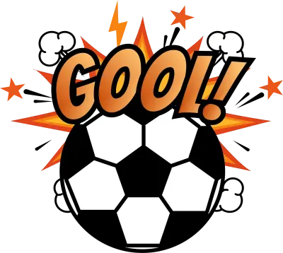 Comic sound effect GOOL! text vector illustration with soccer ball element, explosion, stars.