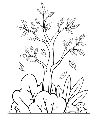 Twisted Trunk Tree Vector Asset with Outline Coloring Sheet Set