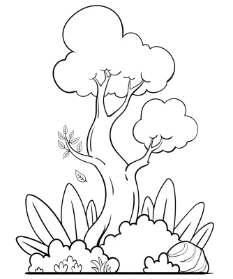 Twisted Trunk Tree Vector Asset with Outline Coloring Sheet Set