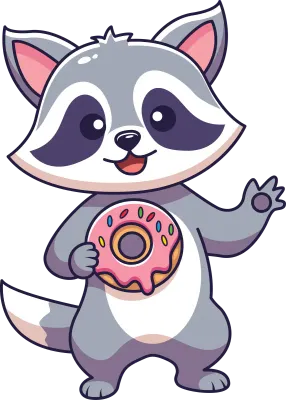 Cute Raccoon Holding Pink Frosted Donut with Sprinkles Vector Illustration