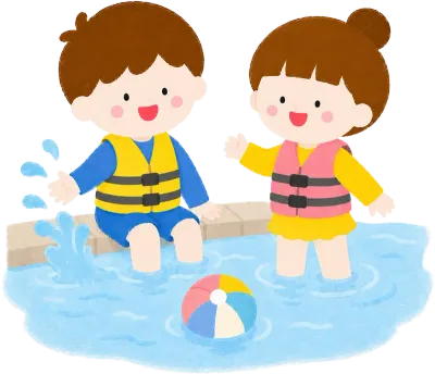 구명조끼 입고 물놀이하는 어린이 손그림 일러스트