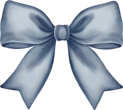 Watercolor blue satin ribbon bow