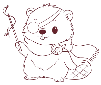 beaver cartoon mascot pirate eyepatch wizard wand line art