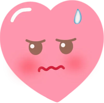 Pink Heart Emoji Mascot with Annoyed Grumpy Face Expression Art