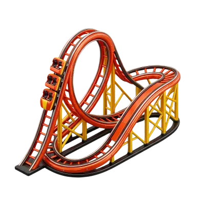 Roller coaster theme park ride with looping track and passenger car 3D Icon