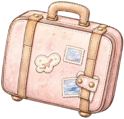 Cute pastel kawaii travel stickers, hand-drawn cozy aesthetic PNG collection