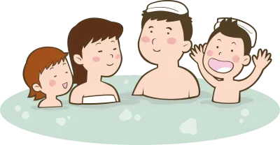 A family enjoying a hot spring bath
