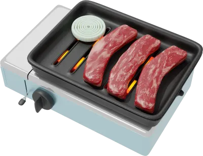 Camping Grill Stove with Raw Meat and Onion