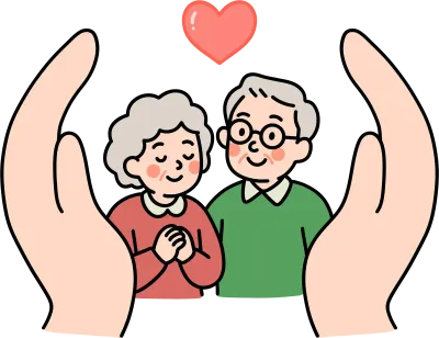 노인을 보호하는 손 일러스트