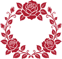 Rose Floral Ornament Silhouette with Symmetrical Vintage Leaves, Buds and Curly Vines