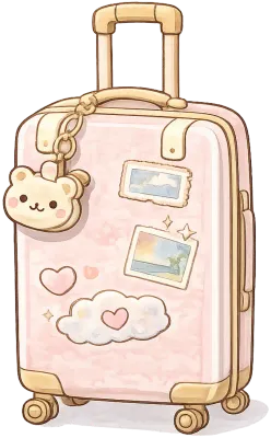 Cute pastel kawaii travel stickers, hand-drawn cozy aesthetic PNG collection