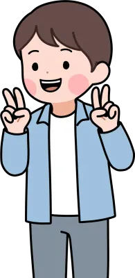 양손으로 브이 포즈를 취하는 남성 캐릭터