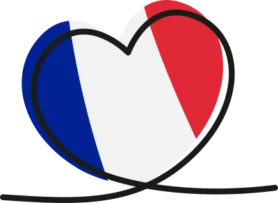Flag of France. Heart-shaped design with a black outline