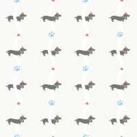 Cute Dachshund Seamless Pattern with Paw Prints and Apples on Minimal Pastel Background