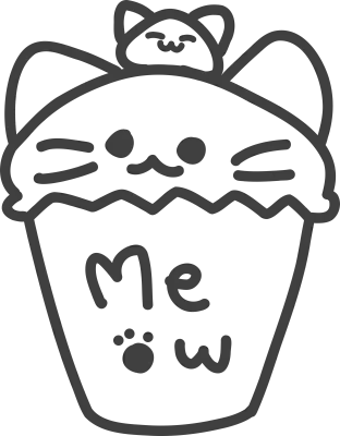 Cute Cat Cupcake Line Art Illustration
