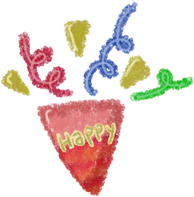 파티 폭죽 일러스트 02 - 크레용 손그림 Happy 귀여운 축하 요소 기념일 소품
