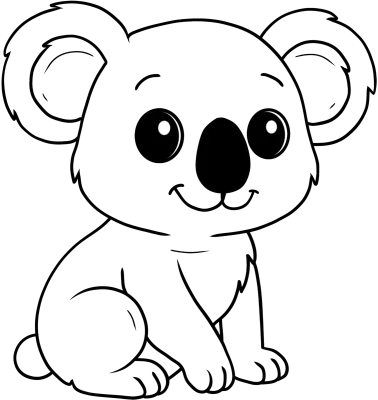 Cute Koala Sitting Bear Animal Simple Cartoon Line Art for Coloring Page