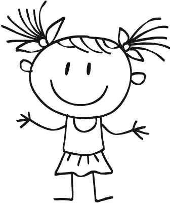 Cute Happy Little Girl Doodle Line Art Illustration Isolated PNG