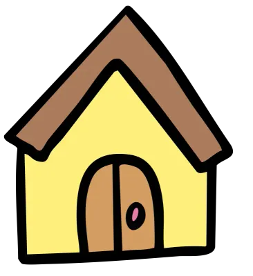 Hand drawn yellow home with brown roof for work from home, sign, symbol, decoration, house, workload