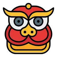 Lion Dance Icon Filled Line, Lunar New Year Performance and Fortune Symbol