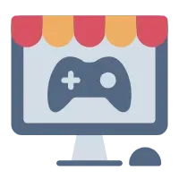 Digital game store flat icon representing gaming marketplace, economy, and online purchases