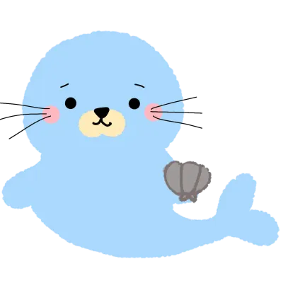 A blue seal holding a scallop
