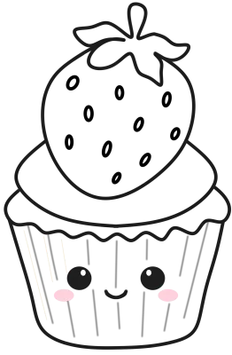 Cute Strawberry Cupcake Coloring Page Line Art