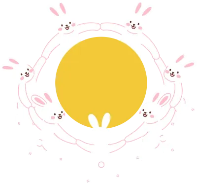 보름달 주위를 도는 귀여운 토끼들 추석 일러스트