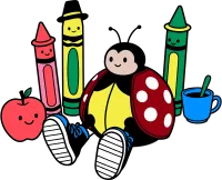 Cute Ladybug Character with Crayon and Back to School Supplies