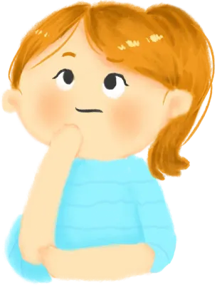 Hand drawn girl thinking with hand on chin illustration