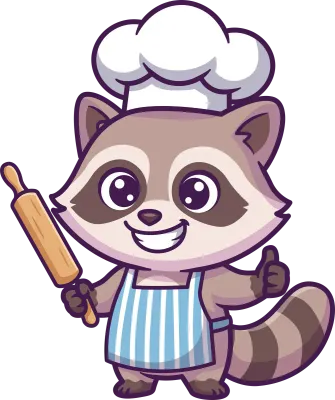 Cute Cartoon Raccoon Chef Wearing Hat and Apron Holding Rolling Pin Whimsical Vector Illustration