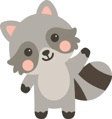 Raccoon waving paw smiling animal character