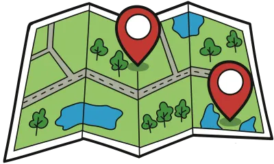 Hand Drawn Folded Paper Map Illustration with Two Red Location Pins