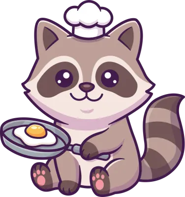 Cute Raccoon Chef Cooking Fried Egg Cartoon Vector Illustration