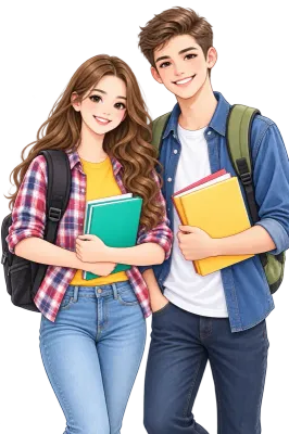 College Student Couple with Books Illustration