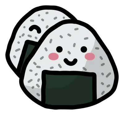 Cute Smiling Japanese Onigiri Rice Balls Sticker Vector Illustration Isolated on Yellow Background