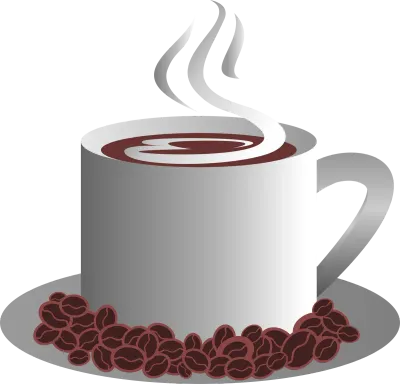 Hot steaming coffee cup with roasted coffee beans