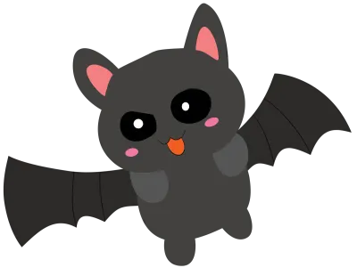 Cute Flying Halloween Bat Character Vector Illustration, Kawaii Happy Black Bat Mascot Clipart