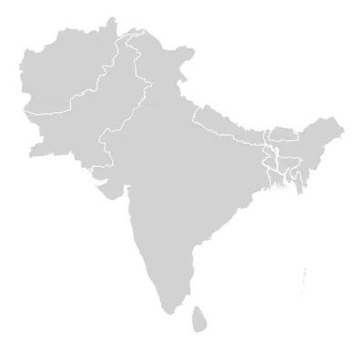 Grey with White Outline South Asia Map with District Borders Asian Region