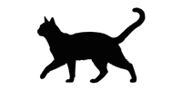 Collection of black cat silhouettes showing various poses and movements, including walking, sitting,