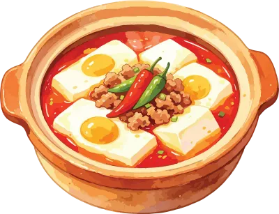 Sundubu Jjigae Spicy Soft Tofu and Egg Stew Watercolor Illustration