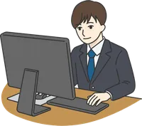 パソコン操作をするスーツ姿のビジネス男性イラスト