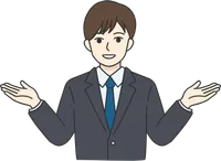 両手で丁寧に案内ポーズをとる男性のイラスト
